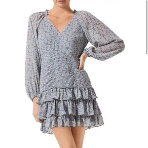 Astr Blue Ruffled Tiered Dress with Bishop Sleeves...size:M